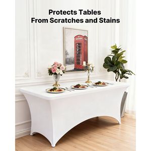 Paquete de 10 Manteles Rectangulares de Spandex Blanco de 6 Pies, Protector de Mesa Lavable, Resistente a las Arrugas, Fundas Elásticas para Eventos y Cócteles - Product Image 2