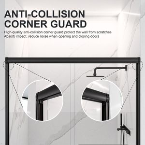 Porta Doccia Scorrevole Doppia Semi-Frameless 56''x60''x72'' con Vetro Temperato SGCC Spessore 6mm Finitura Opaca - Product Image 6