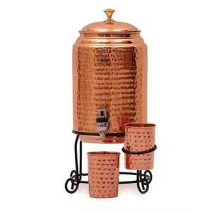 Luxury Laser Engraved <b>Barrel</b> Copper Water Dispenser Antique Bronze Finish 5L Ayurvedic Metal Tank <b>with</b> Vintage <b>Tap</b> for Home - Product Image 2