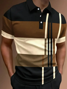 Polo pour homme à imprimé feuilles tropicales, manches courtes, col zippé, décontracté, confortable, à porter au quotidien - Product Image 5