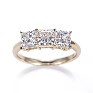 Women's Yellow Gold Princess Cut Diamond Three Stone Ring Classic Engagement Ring Prong Setting Geometric Style - Product Image 4