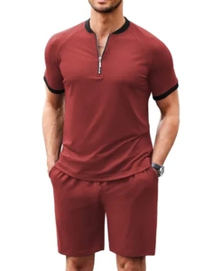 Wholesale Custom Casual T Shirt and Shorts <b>Set</b> <b>2</b> <b>Pieces</b> Outfits Cotton Quarter Zip Tracksuit Summer Tracksuits for <b>Men</b> - Product Image 2