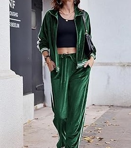 Conjunto de chándal de terciopelo con cremallera, holgado, de 2 piezas para mujer, de terciopelo, para correr al aire libre, informal, OEM, hecho a medida - Product Image 5
