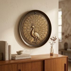 Plateau mural suspendu Meenakshi en laiton antique, fait main, motif animalier traditionnel, 40 cm, décoratif, pour la maison, cadeau de mariage - Product Image 2