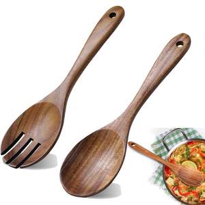 Ensemble de cuillères de cuisine écologiques en bois naturel avec spatule, louche et cuillère de service pour la cuisine - Product Image 2