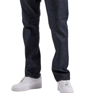 Jean en denim bleu foncé pour homme, coupe droite classique, cinq poches, pantalon décontracté et tendance, look épuré, uni, délavé, pour le quotidien - Product Image 5