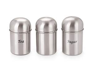 3-Piece Stainless Steel Kitchen <b>Canister</b> <b>Set</b> Dome-shaped Metal Storage Containers for <b>Tea</b> & Sugar Cylinder Design - Product Image 3