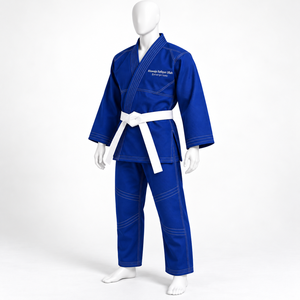 Kimono de karaté et de judo bleu en coton, uniforme d'arts martiaux avec ceinture blanche, coupe classique, unisexe, adulte. - Product Image 5