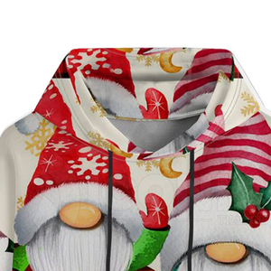 <b>Christmas</b> Gnome Print Hoodie Unisex Casual Winter Knitted Sweatshirt Regular Fit Pocket Design Red Green Pattern - Product Image 3