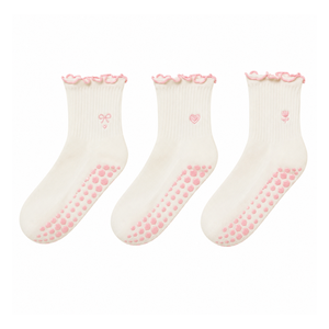 Wholesale Womens Youth White Ruffle Embroidery Bow Anti-Slip Crew Pilates Heart <b>Grip</b> Custom Breathable Yoga Pilates Sports <b>Sock</b> - Product Image 2