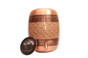 Distributeur d'eau artisanal 100 % cuivre pur - Matka ayurvédique martelé et imprimé floral avec robinet anti-fuite pour la maison et l'hôtel - Product Image 2