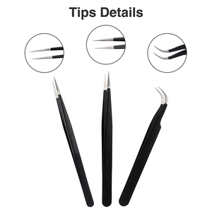Eyelash Tweezers Set Stainless Steel Lash Extension Tweezers Straight Curved Tips with <b>Case</b> - Product Image 2