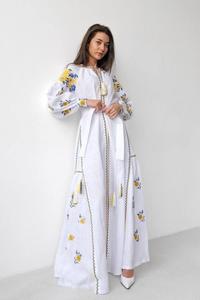 เดรสยาวปักลายดอกไม้สีขาวสไตล์วินเทจสำหรับผู้หญิง พร้อมเข็มขัด เหมาะสำหรับใส่ในวันหยุดและเทศกาลต่างๆ - Product Image 2