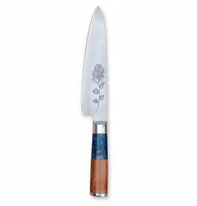 Ensemble de couteaux de cuisine professionnels 1 pièce DIY OEM avec manche en résine bicolore gravé au laser floral et étuis en cuir - Product Image 2