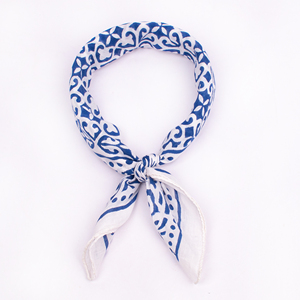 Handmade Organic Blue <b>White</b> Floral Cotton Square Bandana Breathable Casual Wear Summer Scarf Floral Pattern Sustainable <b>Wrap</b> - Product Image 4