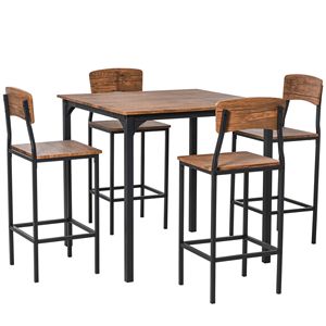 Set da Pranzo Moderno in Noce a 5 Pezzi con 4 Sedie, Altezza Bancone - Product Image 1