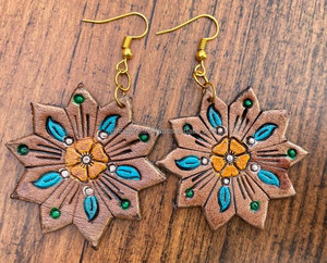 New Arrival Western Style Hand <b>Tooled</b> Carving <b>Leather</b> Earrings Women Cute Trendy Teardrop Earring <b>Tooled</b> <b>Leather</b> Western Jewelry - Product Image 2