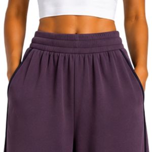 Custom Plum Wide Leg Sweatpants Women Elastic Waist Loose Fit Cotton Fleece Trousers Oversized Casual <b>Lounge</b> <b>Pants</b> With Pockets - Product Image 5