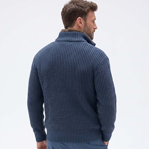 Cardigan zippé en laine mélangée bleu marine pour homme, col roulé, couleur unie, manches longues, tricot épais, vêtement d'hiver anti-boulochage - Product Image 2