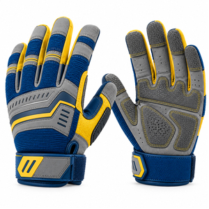 Guantes de Mecánico Azul Marino y Amarillo con Paneles Curvos Grises, Agarre Texturizado en la Palma y Cierre de Puño Ajustable - Product Image 1