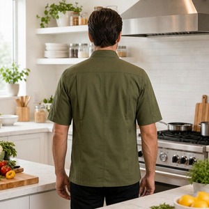 Chaqueta de chef con logotipo bordado personalizado, corte regular, manga corta, uniforme de cocinero - Product Image 3