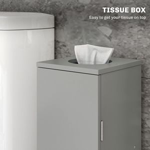 Piccolo mobile angolare da bagno grigio con porte e ripiani per la conservazione di carta igienica e Shampoo - Product Image 6