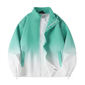 <b>Men</b> Gradient Color Racer <b>Jacket</b> Stand Collar Zipper Closure Sporty Style Polyester <b>Lightweight</b> Spring Wear - Product Image 1