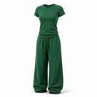 Ensemble de survêtement deux pièces pour femme, coupe ample, pantalon de jogging, t-shirt à manches courtes, décontracté, pour toutes les saisons, respirant, tricoté
