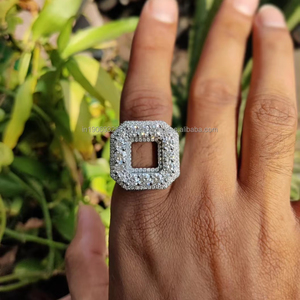 Moissanite Cluster Halo Engagement <b>Ring</b> 925 <b>Sterling</b> <b>Silver</b> Rhodium Plated Prong <b>Set</b> Brilliant Cut Hip Hop Style Bridal <b>Ring</b> - Product Image 1