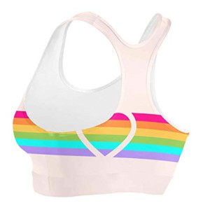 Women's White Yoga Sports <b>Bra</b> With <b>Blue</b> Contrast Band Scoop Neck Racerback Medium Support Breathable Seamless Design - Product Image 4