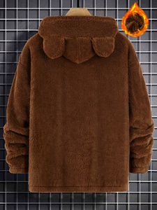 Sudadera con Capucha para Hombre, Forrada, Tejida, Transpirable, de Color Sólido, Lana de Cordero, Cálida para Invierno, con Logotipo Personalizado, Venta al Por Mayor - Product Image 3