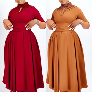 Nouvelle Collection Robes de Soirée Africaines pour Femmes, Couleur Unie, Manches Longues, Grande Taille, Ornées de Perles, Style Balançoire, Vente en Gros pour Mariages - Product Image 5