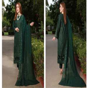 Traje de 3 piezas de alta calidad de camisa de césped dupatta de gasa y Pantalón de algodón ropa india y paquistaní de calidad de súper lujo - Product Image 2