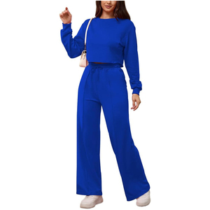 Conjunto Deportivo Casual de Invierno para Mujer, 2 Piezas, Forro Polar, Cintura Elástica, Personalizable, 100% Algodón, Gran Venta - Product Image 2