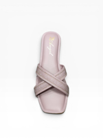 Sandales plates à brides croisées rose pâle scintillantes pour femme, élégantes, à bout ouvert, pour l'extérieur, avec motif floral et boucle métallique, pour le quotidien