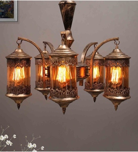 Lanterne vintage antique, lustre rustique suspendu au plafond, lampe suspendue en métal de style marocain - Product Image 3
