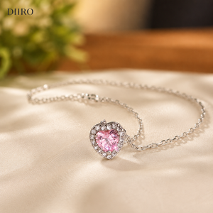 Pendentif en forme de cœur rose en moissanite taillée, bijou en argent sterling 925 pour femme, à porter au quotidien - Product Image 6