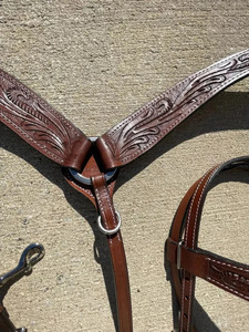 Ensemble de têtière, plastron et collier en cuir western marron de qualité supérieure ADEEFA, toutes tailles, équipement équestre de haute qualité, prix de gros - Product Image 2