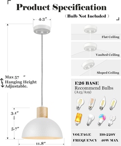 Wholesale nordic pendant light custom <b>white</b> hammered metal <b>hanging</b> lamp - Product Image 5