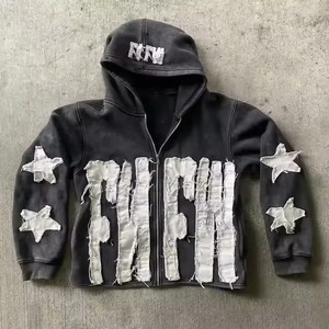 Sudadera con capucha y cremallera extragrande para hombre con diseño de letras aplicadas y estilo streetwear con estrellas - Product Image 1