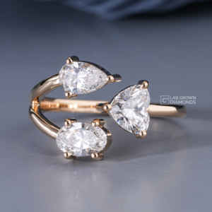 Bague en or jaune 14 carats avec moissanite taille cœur, ovale et poire pour femme, luxe, 1,63 carat de poids total, 3,12 grammes, bijoux fins de mariage - Product Image 2