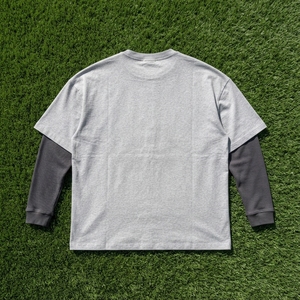 Men's T Shirt Gray Layered Long Sleeve Crew Neck Oversized Fit Short Sleeve Casual Streetwear <b>Tshirt</b> Clothes - Product Image 6