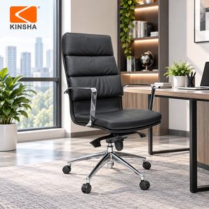 Chaise de bureau de direction KINSHA à dossier haut en cuir PU, base en acier chromé, pivotante, hauteur réglable, accoudoirs ergonomiques, design moderne - Product Image 1