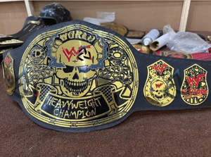 Cinturón de Campeonato Mundial de Peso Pesado W-W-F Personalizado con Diseño de Calavera y Piedra, 2 mm – Placas Metálicas Chapadas en Oro, Correa de Cuero - Product Image 3