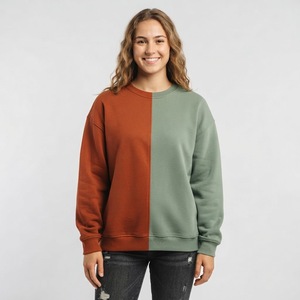 Sweat-shirt Premium à col rond color block, bleu marine et bordeaux, manches longues, épaules tombantes, en molleton pour une fabrication haute densité - Product Image 4