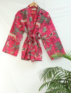 100% Cotton Bath Robe Beach Kimono Dressing Gown <b>Cardigan</b> Floral Winter V-neck Drawstring Closure Breathable Quick Dry - Product Image 1