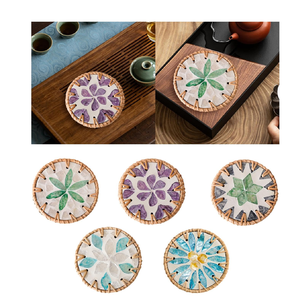 แผ่นรองแก้วหวายสานธรรมชาติ ดีไซน์ลายดอกไม้หรูหรา จำหน่ายในราคาขายส่ง - Product Image 6