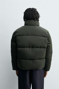 <b>Men's</b> Black Stand Collar Puffer <b>Jacket</b> Windproof Thick Winter Casual Zipper Coat Regular Fit Solid Color Polyester - Product Image 4