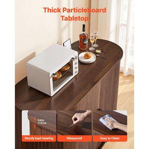 Mobile Bar Caffè Scanalato Stile Mid-Century con 2 Ante Scorrevoli, Credenza Buffet per Casa e Ufficio - Product Image 5