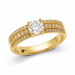Anillo de Compromiso y Boda de Oro Amarillo de 14K con Diamante Cultivado en Laboratorio, Certificado IGI, Clásico, con Triple Hilera de Pavé, 0.50 CTS, Personalizado OEM - Product Image 1